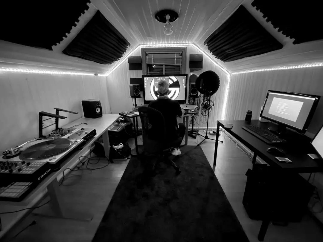 The label recording studio with decks and monitors